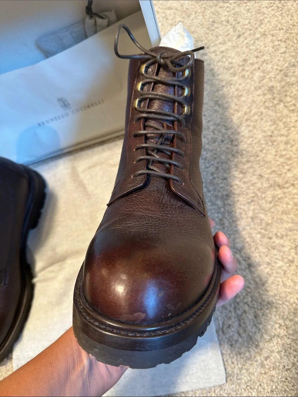 Brunello Cucinelli Dark Brown Leather Lace-Up Boots